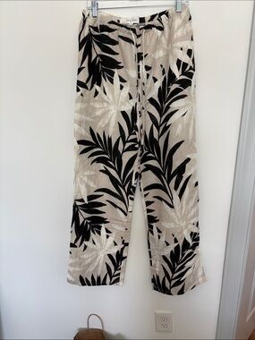 Bella Dahl Beige Tropical Print Wide-Leg Pants
